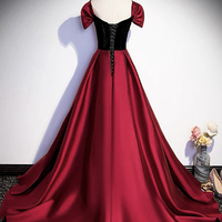 Burgundy Satin Long Prom Dress, Off the Shoulder Evening Party Dress - Thumbnail 2