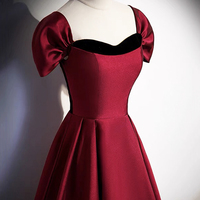 Burgundy Satin Long Prom Dress, Off the Shoulder Evening Party Dress - Thumbnail 3