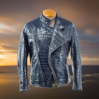 New Handmade Pure Blue Crocodile Textured Leather Winter Fashion Jacket Men’s Styles - Thumbnail 2
