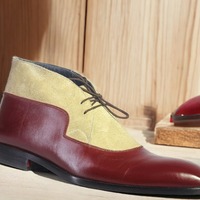 Handmade Men's Two tone Laceup Leather & Suede  Ankle Boot - Thumbnail 1