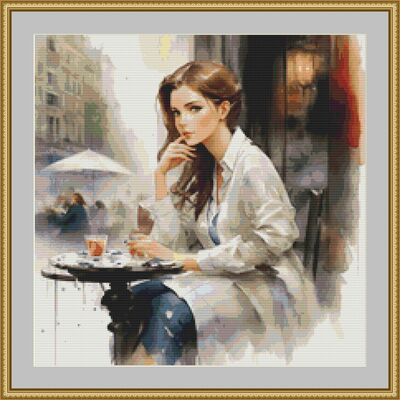 Sitting at a cafe cross stitch pattern