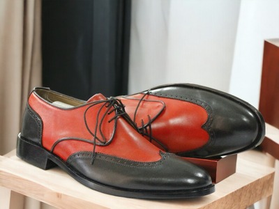 Handmade Two tone Leather Lace up Wing tip Shoes