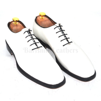 Handmade whole cut oxfords white original leather lace up shoes for men dress shoes custom made on order - Thumbnail 2