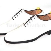 Handmade whole cut oxfords white original leather lace up shoes for men dress shoes custom made on order - Thumbnail 4
