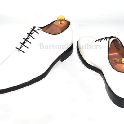 Handmade whole cut oxfords white original leather lace up shoes for men dress shoes custom made on order