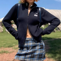 Y2K STANDING COLLAR CARDIGAN ZIPPER   - Thumbnail 4