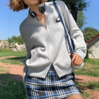 Y2K STANDING COLLAR CARDIGAN ZIPPER   - Thumbnail 8