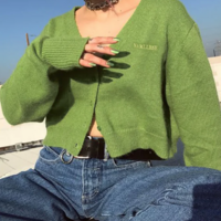 AVAOCADO KNIT CROP CARDIGAN - Thumbnail 1