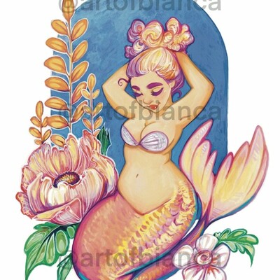 Pretty pink mermaid 8x10 print