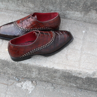 Crafted Leather Luxury Handmade Mens Unique Brown Crocodile Texture Leather Alligator Dress Fashion Oxford Shoes - Thumbnail 2