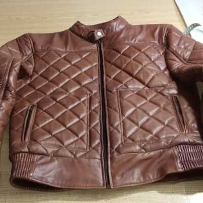 Crafted leather new handmade men biker slim fit brown quilted leather motorcycle jacket - Thumbnail 4