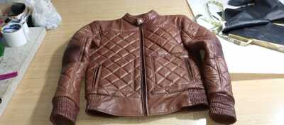 Crafted Leather New Handmade Men Biker Slim Fit Brown Quilted Leather Motorcycle Jacket