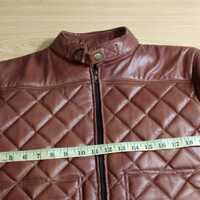 Crafted Leather New Handmade Men Biker Slim Fit Brown Quilted Leather Motorcycle Jacket - Thumbnail 3