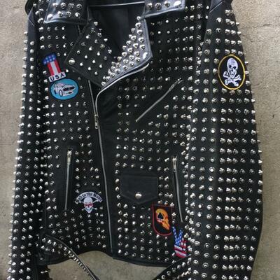 Crafted leather new mens punk rock full silver studded patches black leather jacket - Thumbnail 4