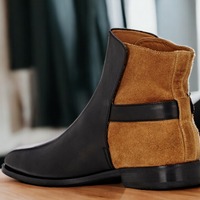 Handmade Men's Two tone Leather & Suede Ankle Boot - Thumbnail 1
