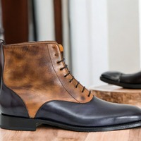 Handmade Two tone Leather Lace up Ankle Boot - Thumbnail 1