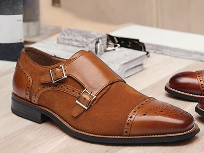 Handmade Two Buckle Leather & Suede Cap toe Dress Shoes
