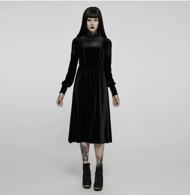 gothic velvet dress Historically Inspired Structured Gown in Black corset lining materials.The length of the front and length of the skirt from waist to bottom is customized WOMEN Black 2022 GOTH VELVET