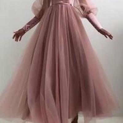 Elegant a line pink long sleeve prom dresses for women - Thumbnail 3