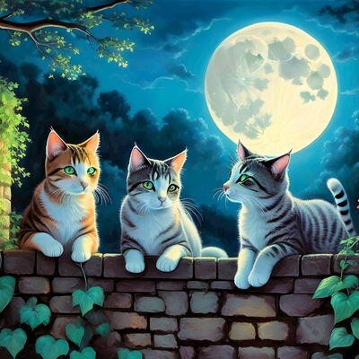 Cats in the moonlight cross stitch pattern