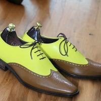 Men's Yellow Brown Lace Up Dress Leather Shoes - Thumbnail 2
