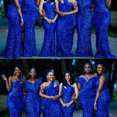 Simple royal blue sequins bridesmaid dresses
