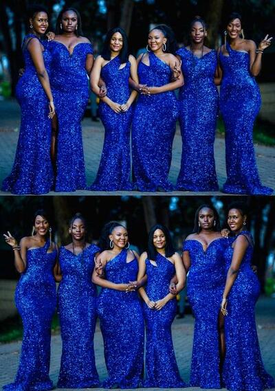 Simple Royal Blue Sequins Bridesmaid Dresses