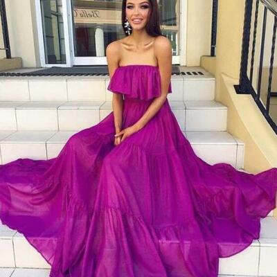 Fashion strapless hot pink chiffon prom dress - Thumbnail 5