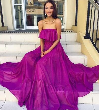 Fashion Strapless Hot Pink Chiffon Prom Dress