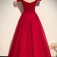 A Line Off Shoulder Red Tulle Prom Dress - Thumbnail 1
