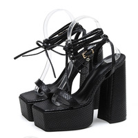 Super high heel strappy large size high heel strappy sandals 2 colors - Thumbnail 1