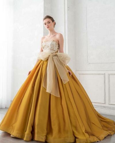 Elegant A Line Gold Stain Floor Length Evening Dresses