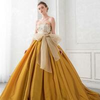 Elegant A Line Gold Stain Floor Length Evening Dresses - Thumbnail 1