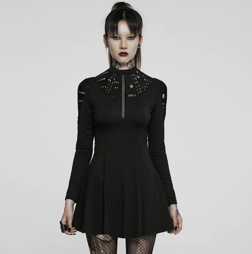  WOMEN BLACK GOTH LONG SLEEVE DAILY WEAR DRESS