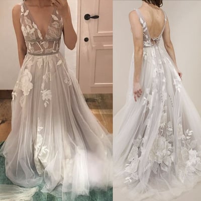 V neck v back wedding dresses bridal gown charming  - Thumbnail 1