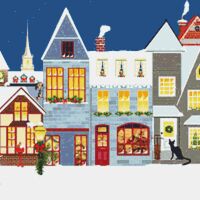Cat At The Christmas Village Cross Stitch Pattern - Thumbnail 1