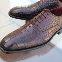 Crafted Leather Custom Made Mens Dark Brown Crocodile Texture Leather Alligator Dress Fashion Shoes - Thumbnail 1