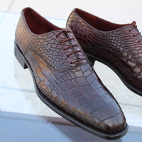 Crafted Leather Custom Made Mens Dark Brown Crocodile Texture Leather Alligator Dress Fashion Shoes - Thumbnail 2
