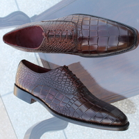 Crafted Leather Custom Made Mens Dark Brown Crocodile Texture Leather Alligator Dress Fashion Shoes - Thumbnail 3
