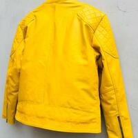 Crafted Leather Men's Yellow Motorcycle Genuine Lambskin Leather Jacket Slim fit Biker jacket  - Thumbnail 1