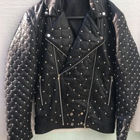 Crafted Leather Men's Classic Handmade Black Studded Leather Jacket - Thumbnail 1