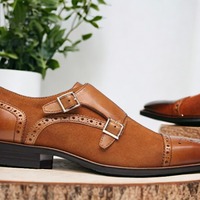 Handmade Two Buckle Leather & Suede Cap toe Dress Shoes - Thumbnail 1