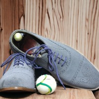 Handmade Men's Gray Suede Laceup Brogue toe Dress Shoes - Thumbnail 1