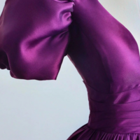 Purple Satin A Line Short Sleeves Long Formal Dress, Purple Evening Dress Prom Dress KPP1742 - Thumbnail 2