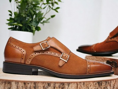 Handmade Two Buckle Leather & Suede Cap toe Dress Shoes