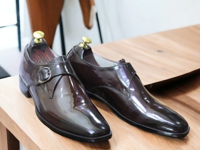 Handmade Men's Brown Leather Oxford Buckle Shoes