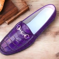 Handmade Men's purple Alligator Leather Horse Bit Slip on Loafer Shoes - Thumbnail 1