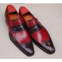 Handmade Men's Two tone Leather Wing tip Penny Loafer Shoes - Thumbnail 1