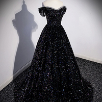 Black Sequins Off the Shoulder Formal Evening Dress - Thumbnail 2