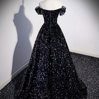 Black Sequins Off the Shoulder Formal Evening Dress - Thumbnail 3